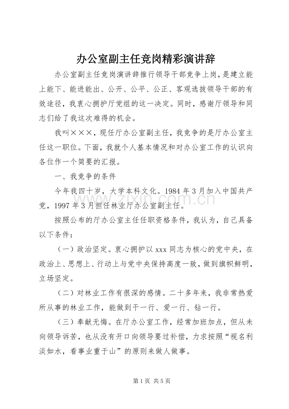 办公室副主任竞岗精彩演讲辞.docx_第1页