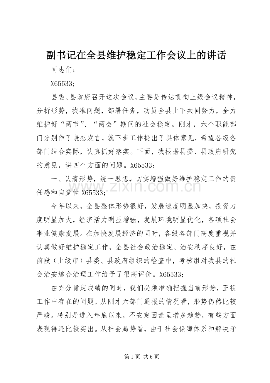 副书记在全县维护稳定工作会议上的讲话.docx_第1页