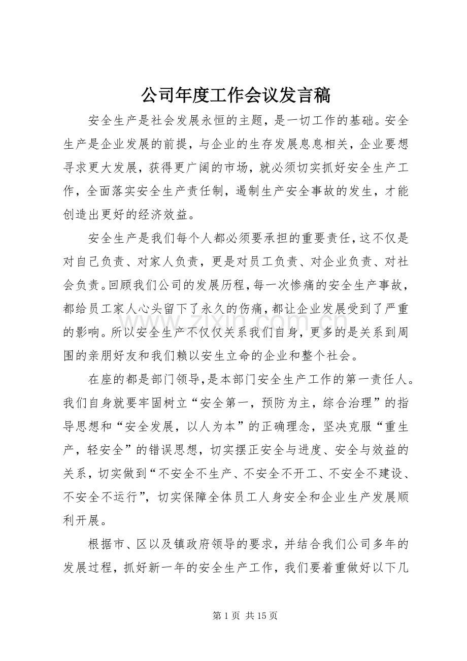 公司年度工作会议发言稿.docx_第1页