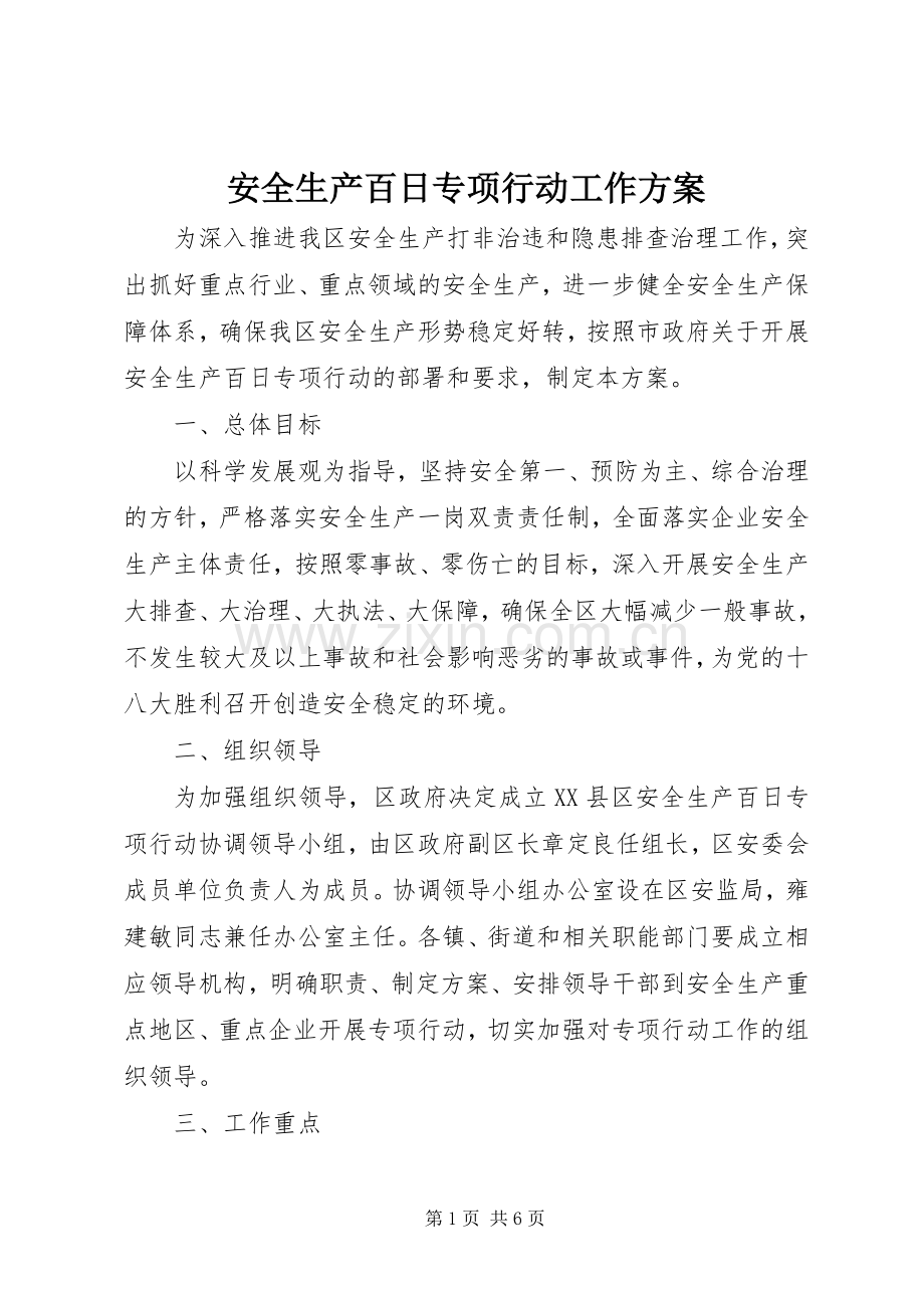 安全生产百日专项行动工作实施方案 .docx_第1页