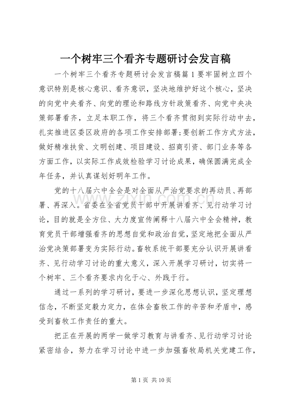 一个树牢三个看齐专题研讨会发言.docx_第1页