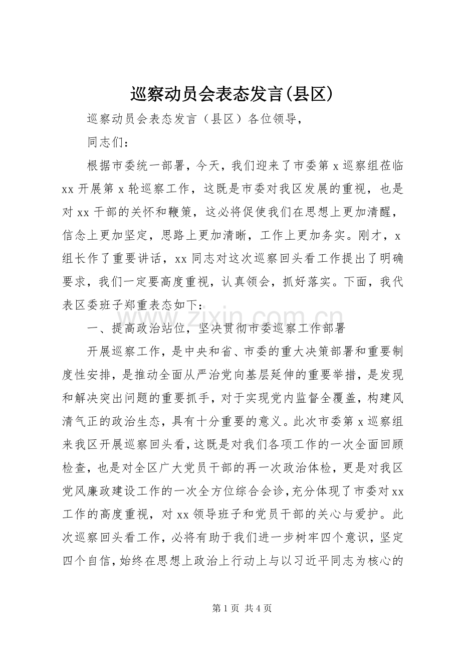 巡察动员会表态发言稿(县区).docx_第1页