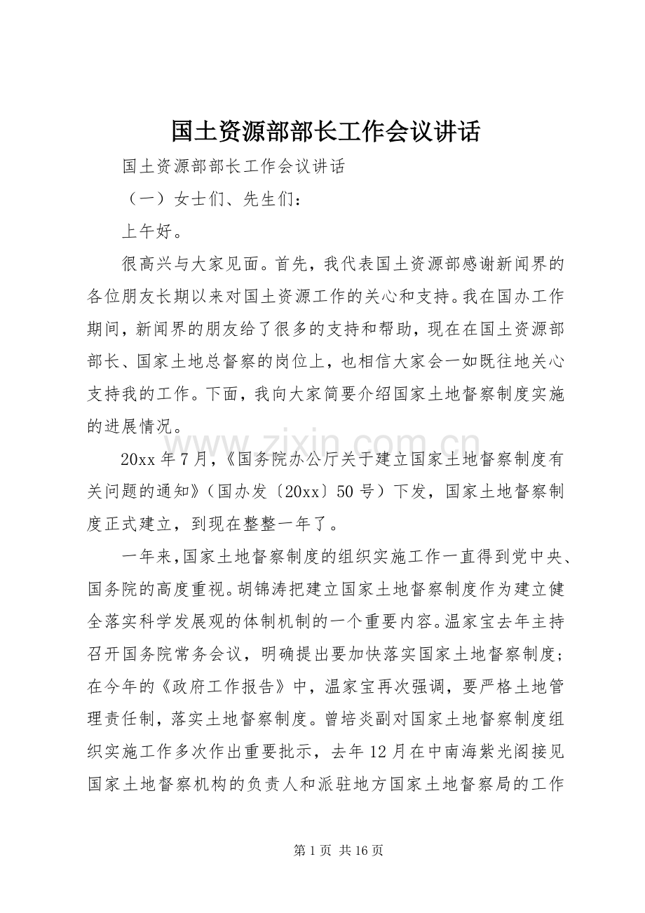 国土资源部部长工作会议讲话.docx_第1页