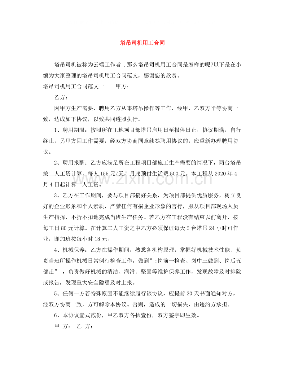 塔吊司机用工合同.docx_第1页