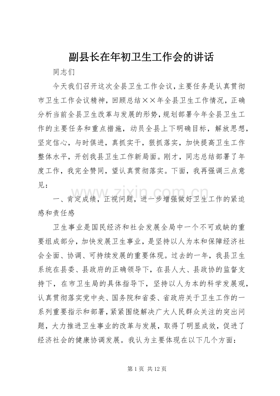 副县长在年初卫生工作会的讲话.docx_第1页