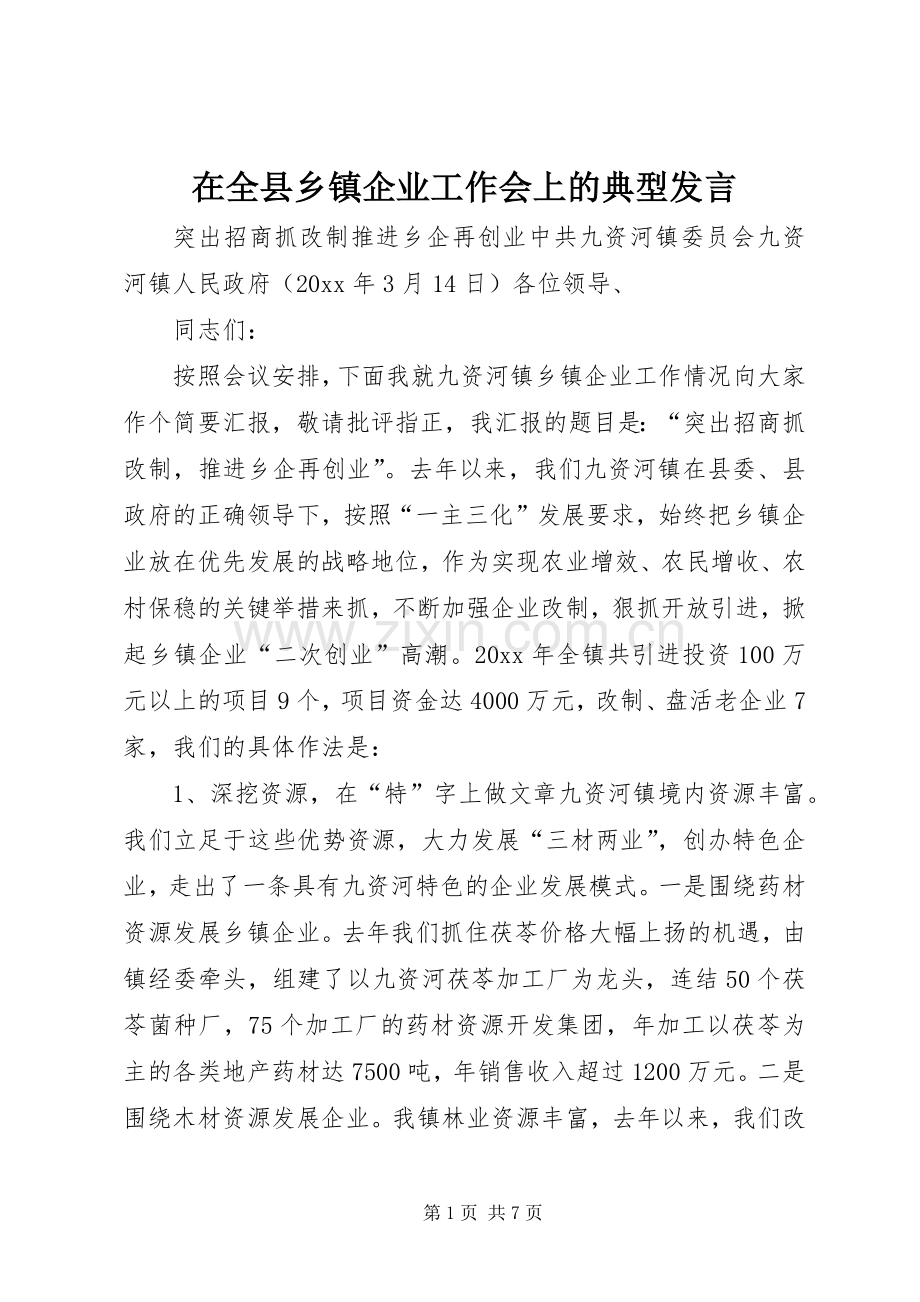 在全县乡镇企业工作会上的典型发言稿 (2).docx_第1页