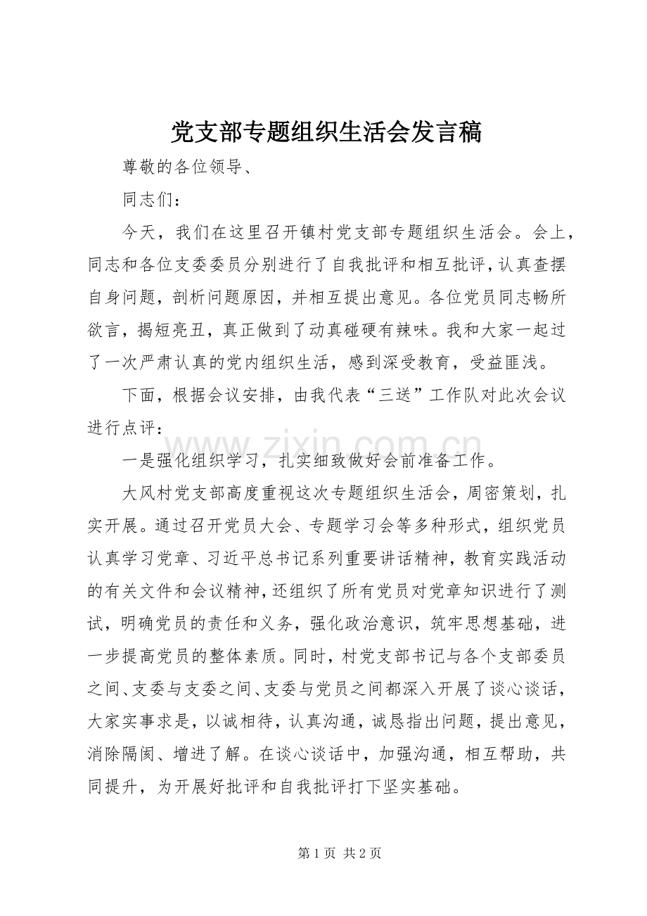 党支部专题组织生活会发言.docx_第1页