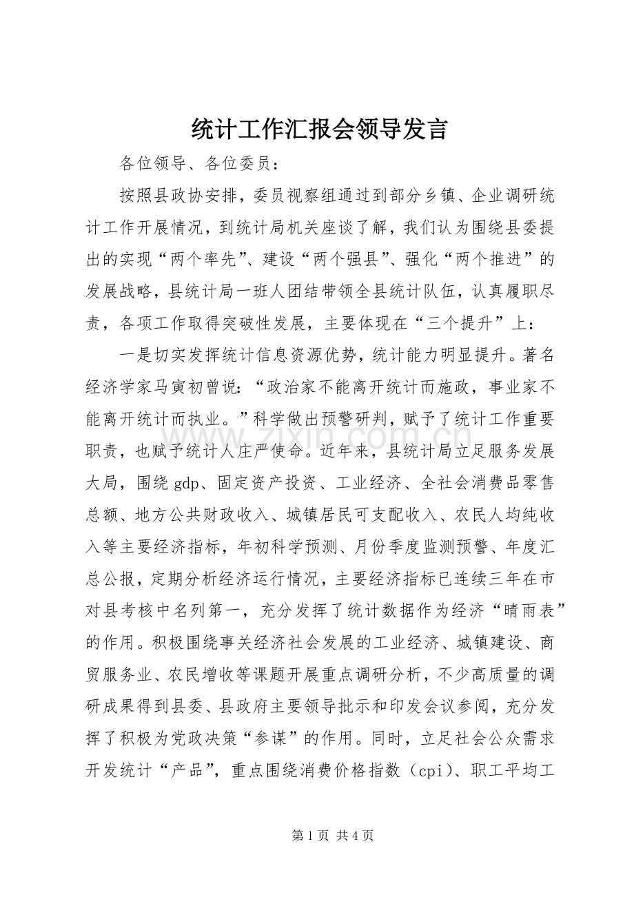 统计工作汇报会领导发言稿.docx_第1页