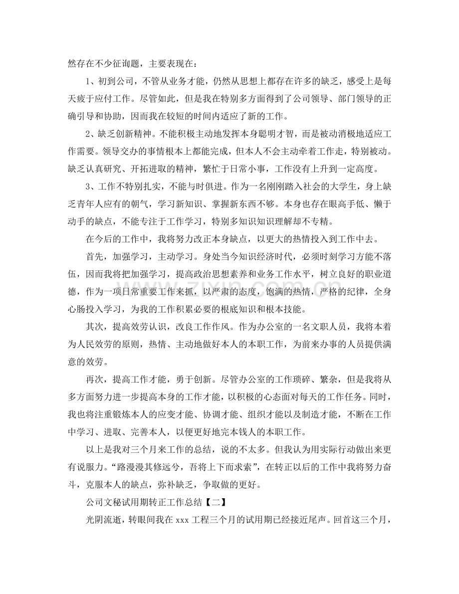 2024公司文秘试用期转正工作参考总结范本.doc_第2页