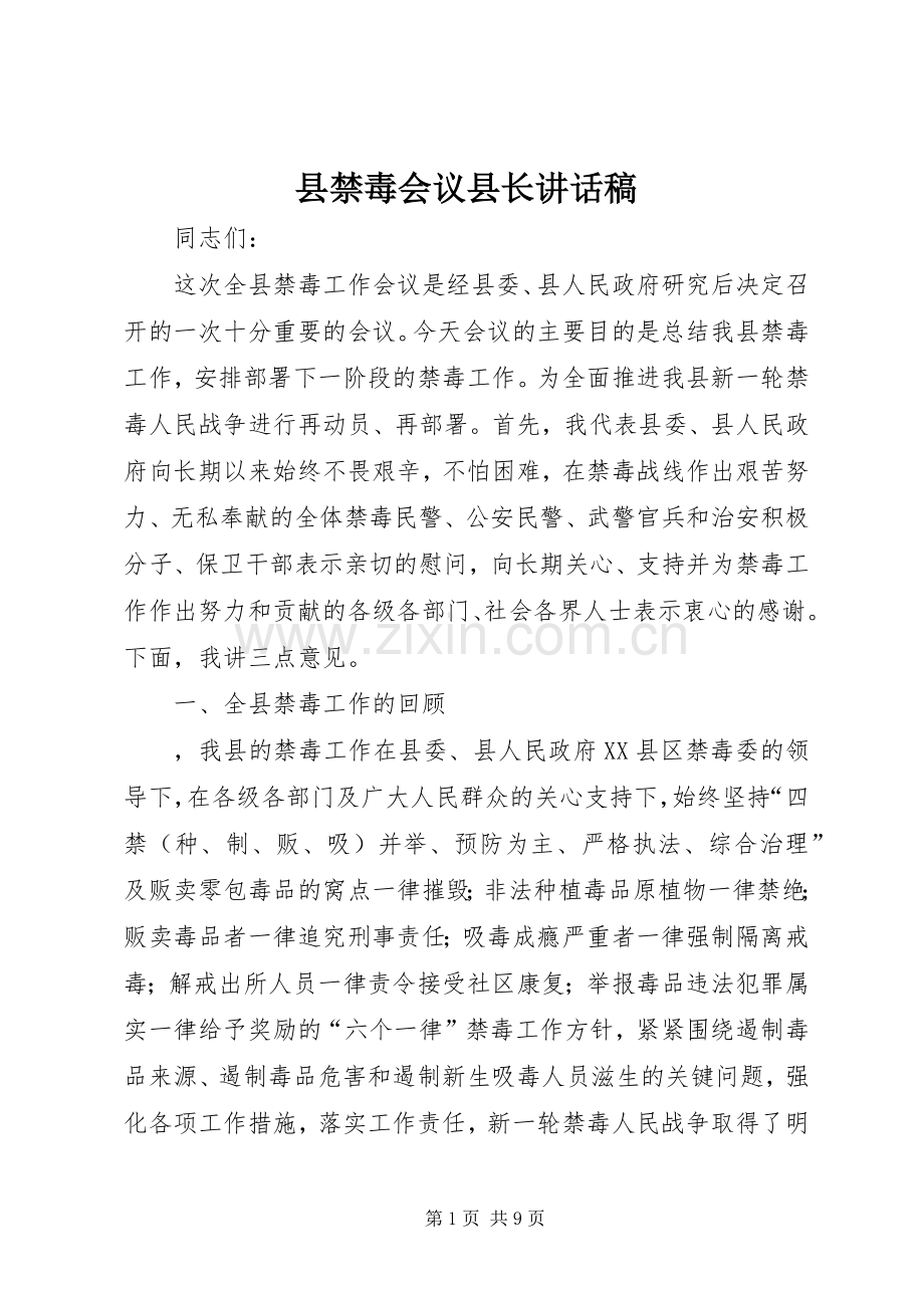 县禁毒会议县长讲话稿.docx_第1页