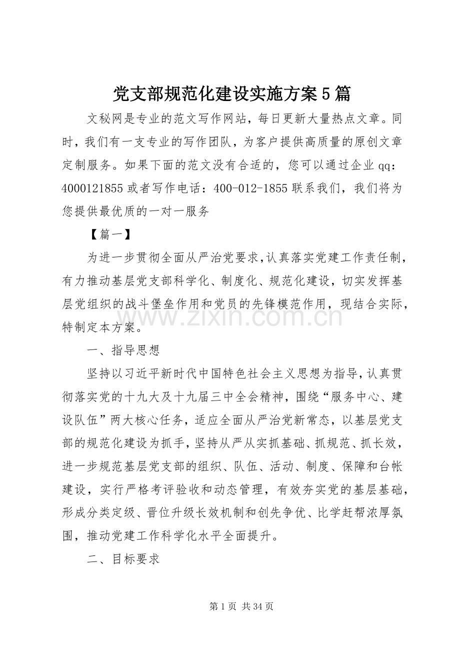 党支部规范化建设方案5篇.docx_第1页