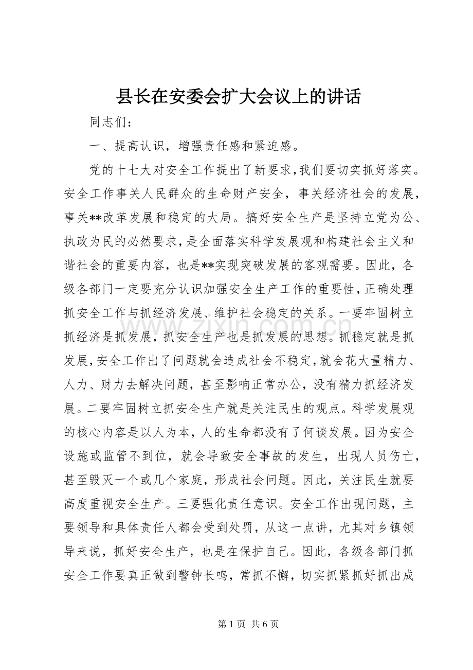 县长在安委会扩大会议上的讲话.docx_第1页