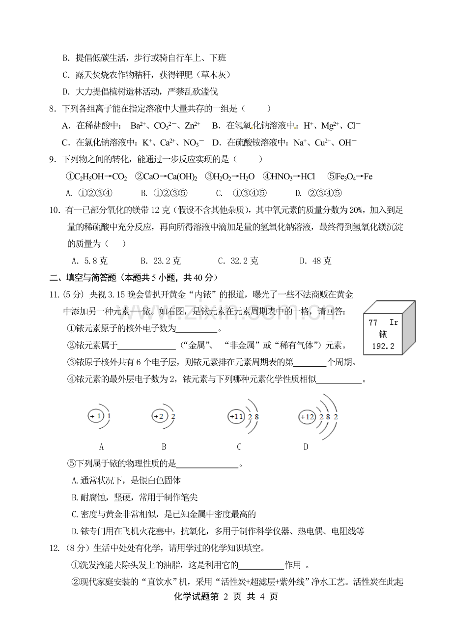 九年级化学模拟测试.doc_第2页