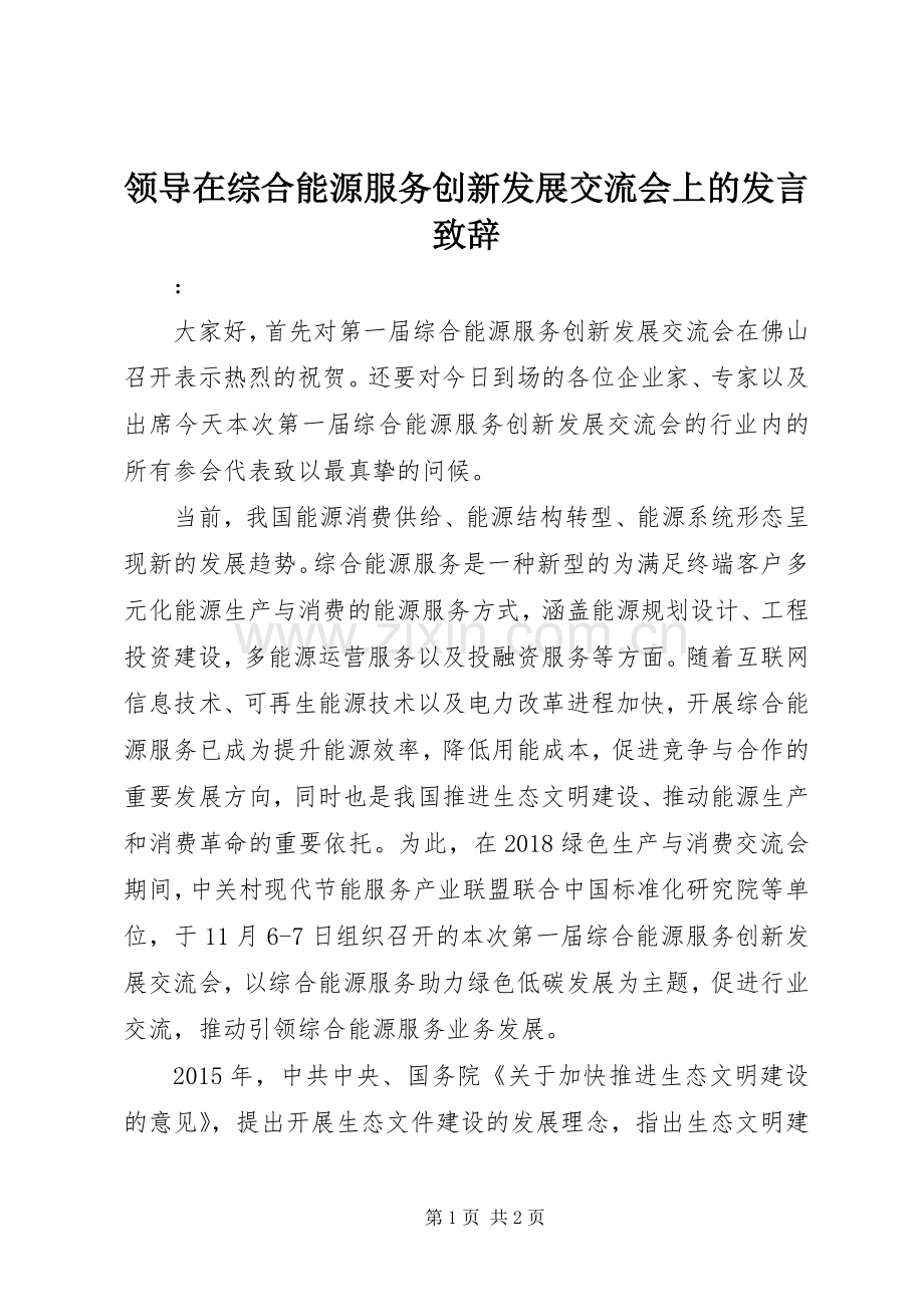 领导在综合能源服务创新发展交流会上的发言致辞.docx_第1页