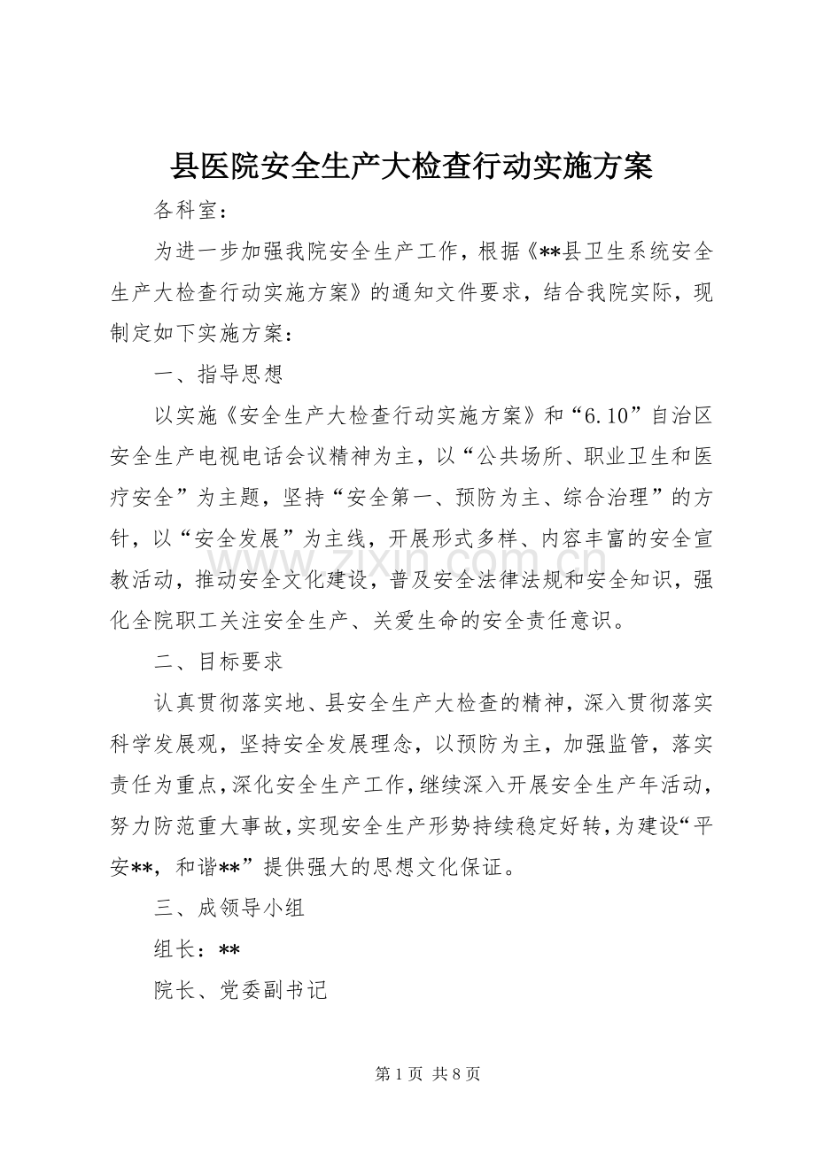 县医院安全生产大检查行动方案 .docx_第1页