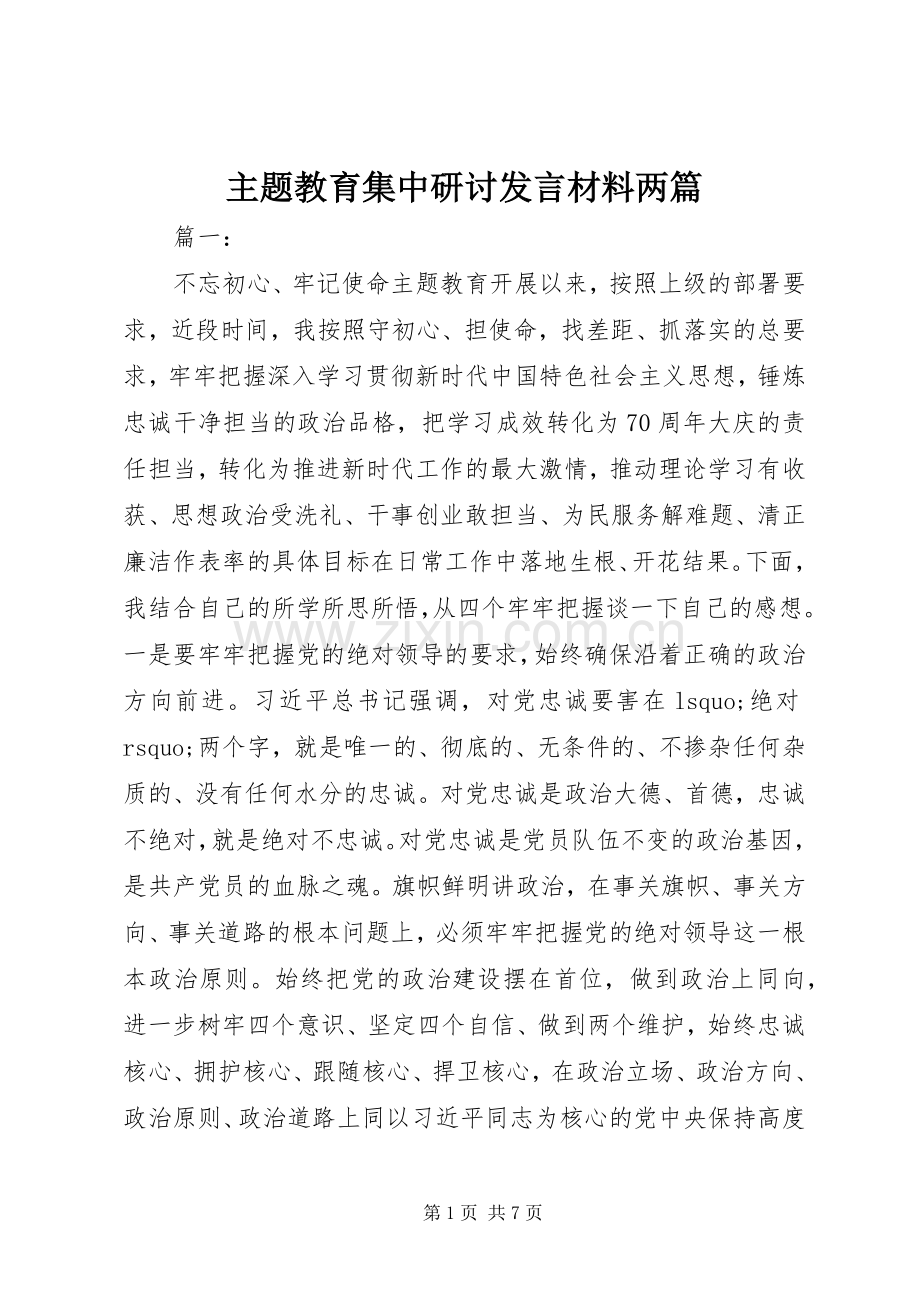 主题教育集中研讨发言材料提纲两篇.docx_第1页