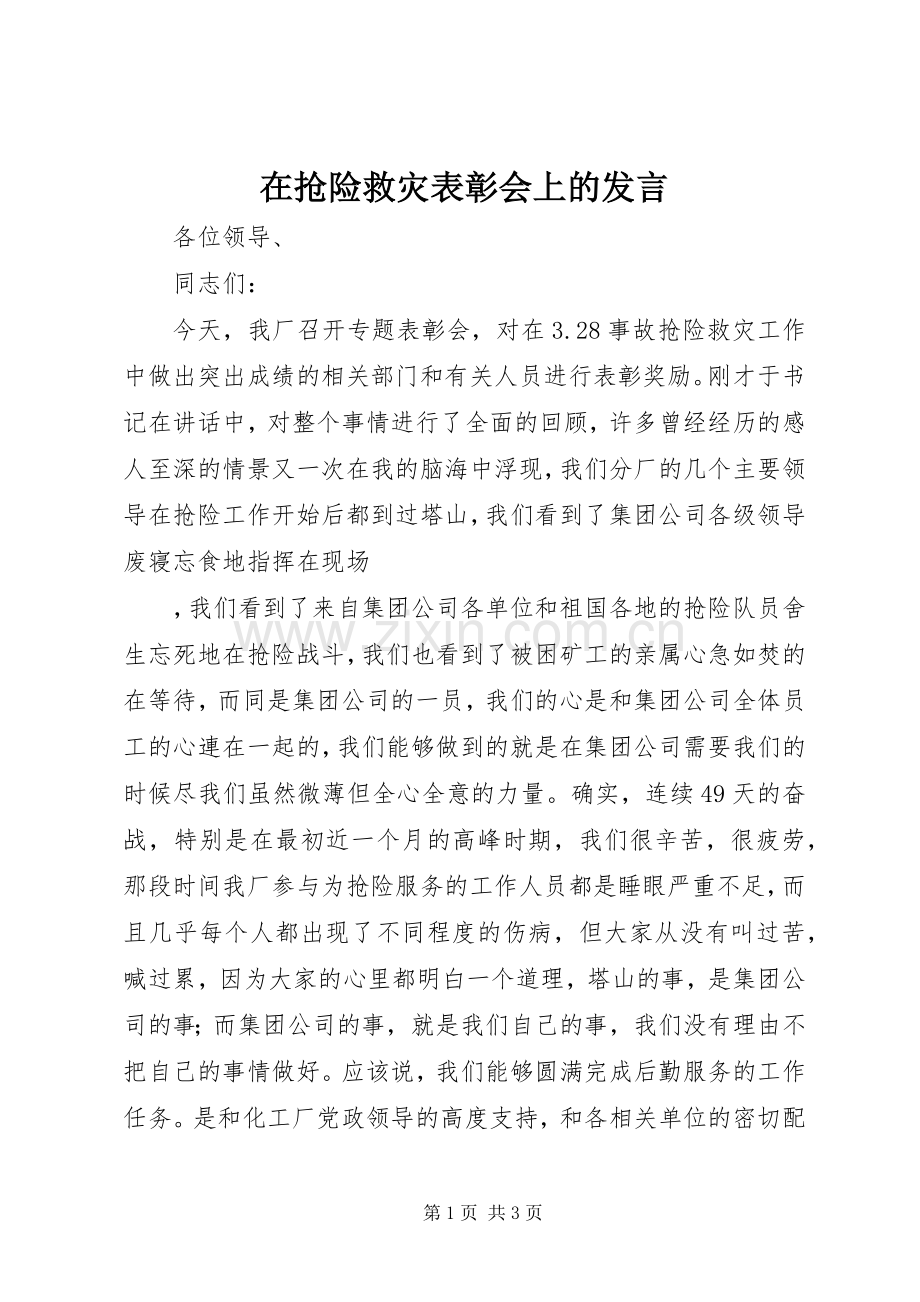 在抢险救灾表彰会上的发言稿 (2).docx_第1页