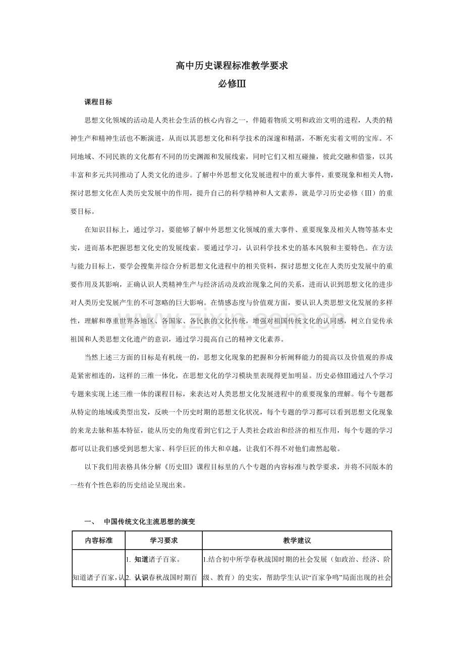 高中历史课程标准教学要求必修Ⅲ.doc_第1页