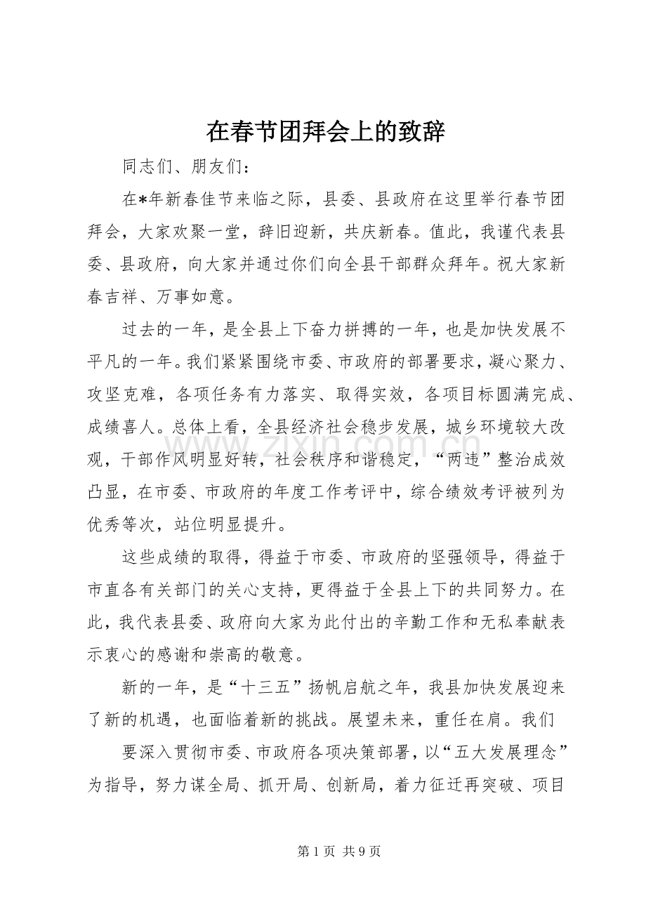 在春节团拜会上的致辞演讲(5).docx_第1页