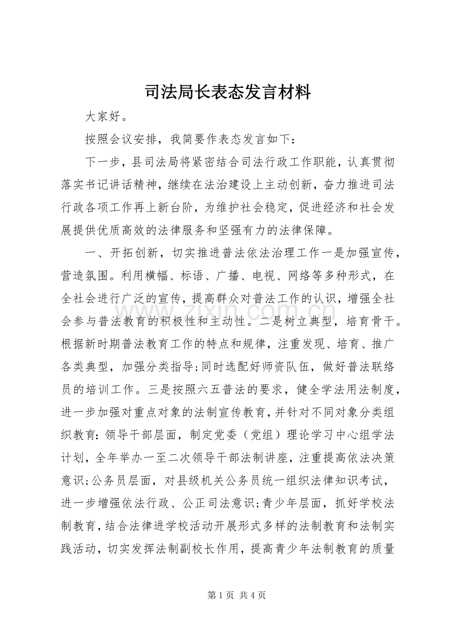 司法局长表态发言材料致辞.docx_第1页