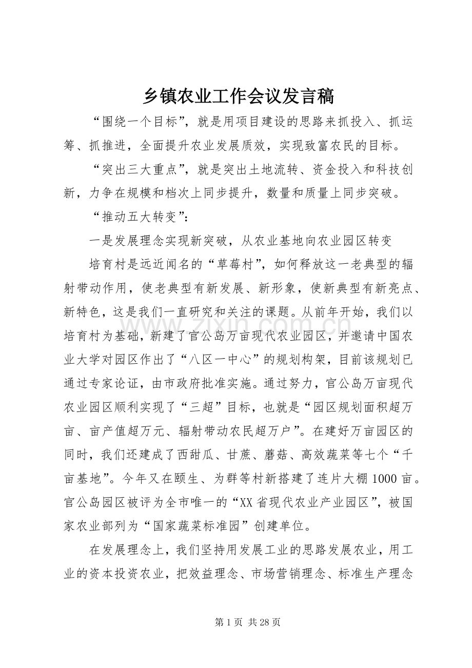 乡镇农业工作会议发言_1.docx_第1页