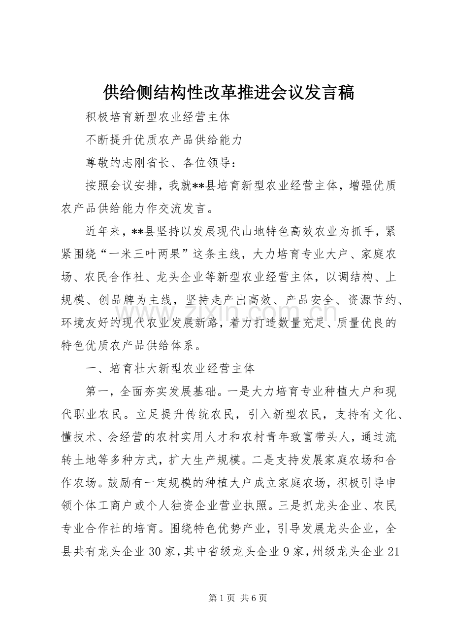 供给侧结构性改革推进会议发言.docx_第1页