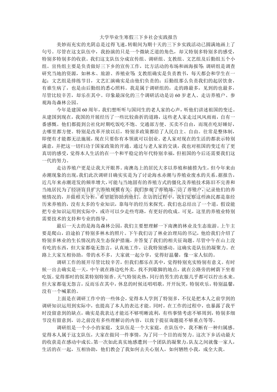 大学毕业生寒假三下乡社会实践报告.doc_第1页