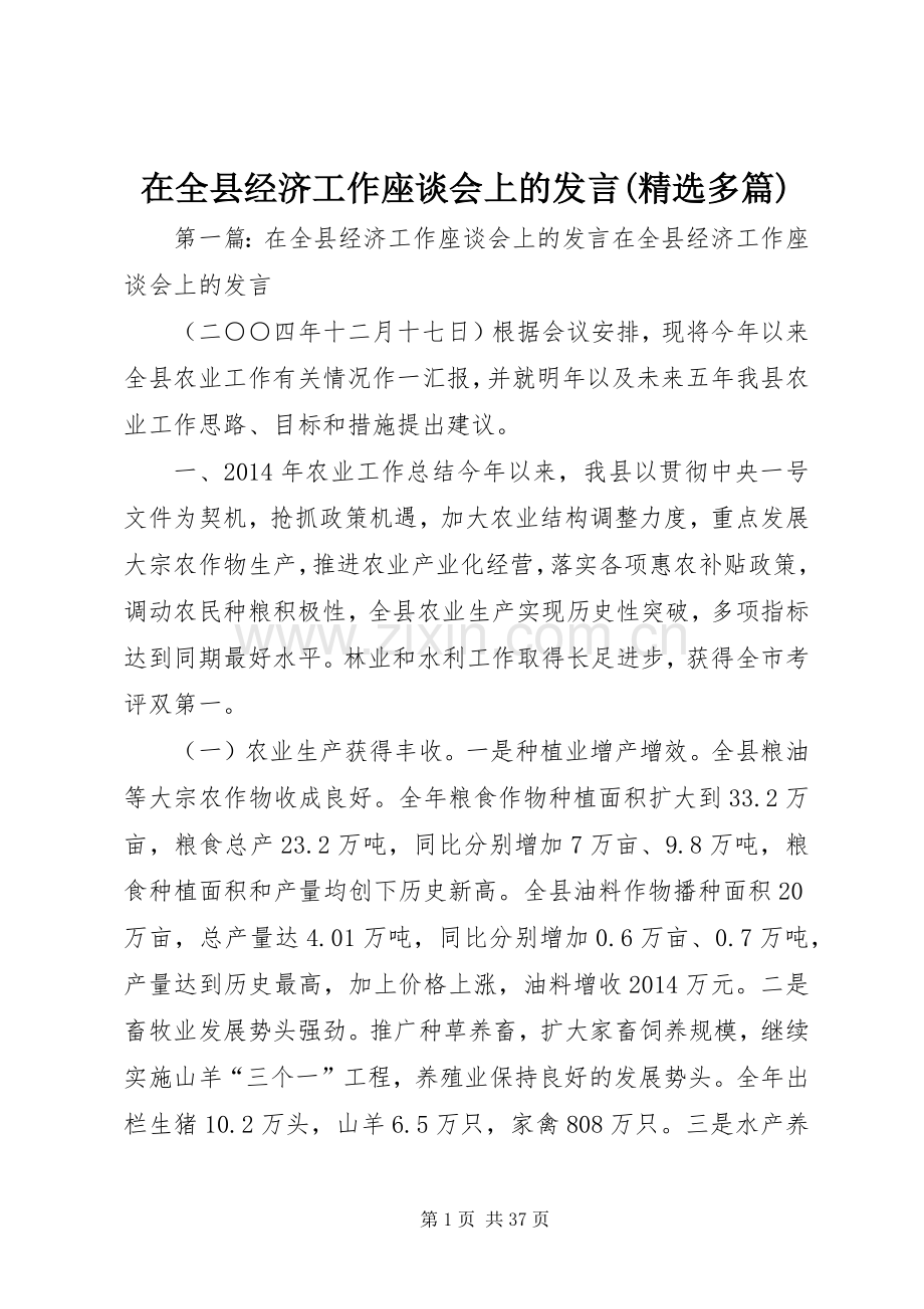 在全县经济工作座谈会上的发言稿(多篇).docx_第1页