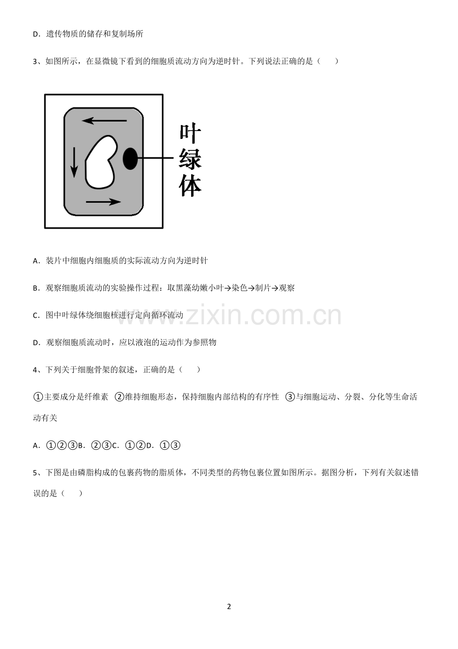 (文末附答案)人教版2022年高中生物第三章细胞的基本构成考点突破.pdf_第2页