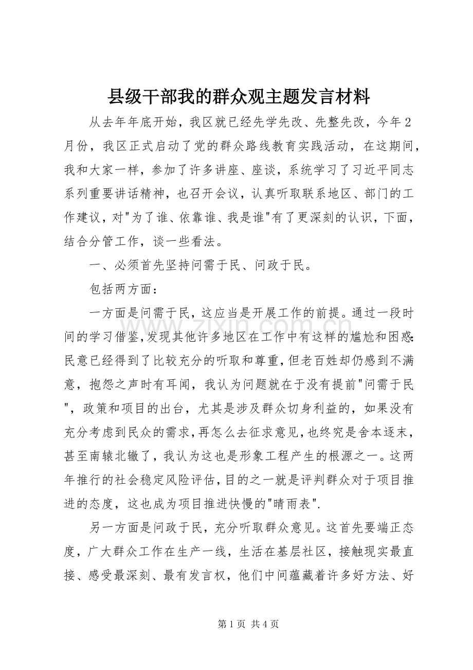 县级干部我的群众观主题发言材料提纲.docx_第1页