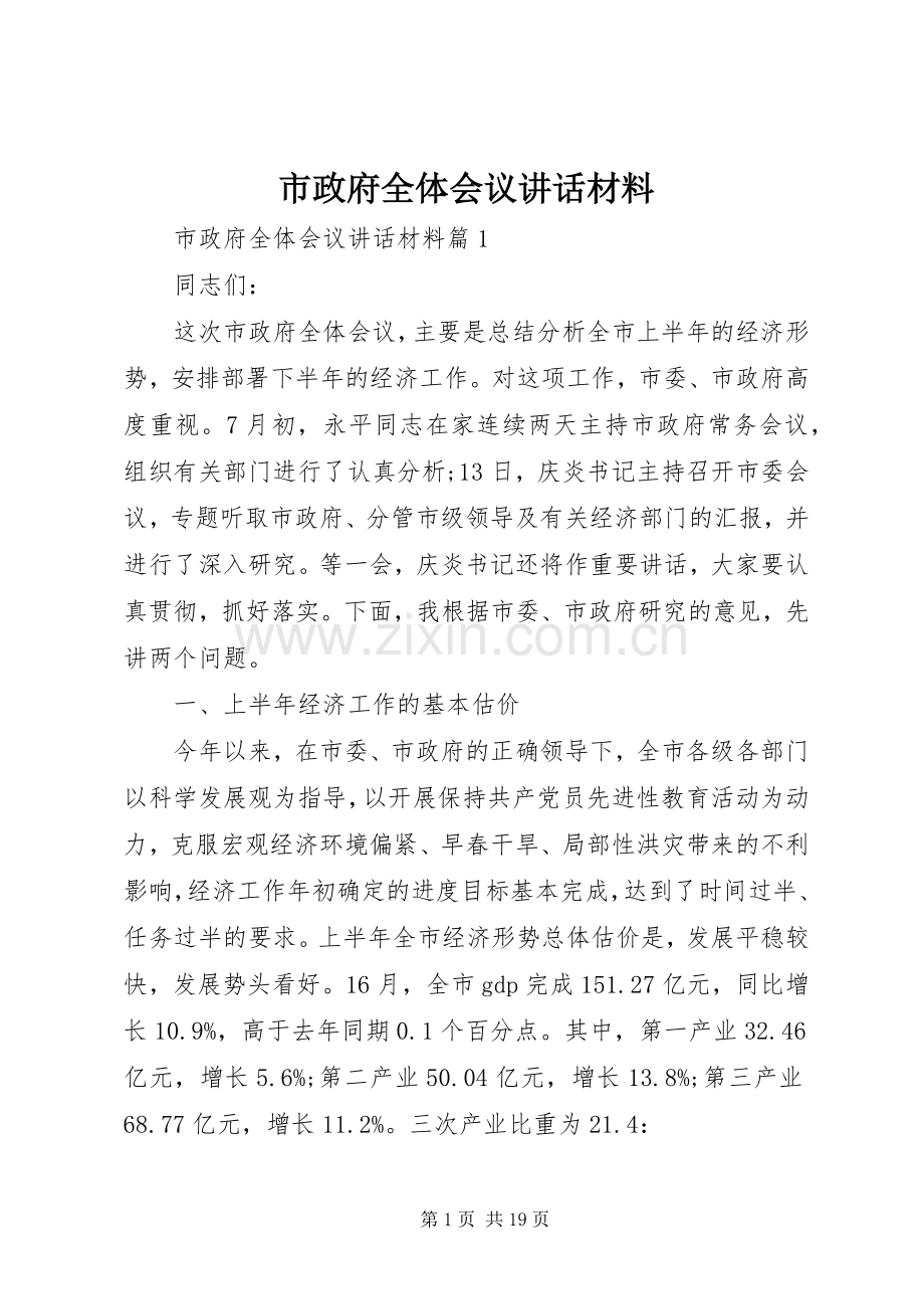 市政府全体会议讲话材料.docx_第1页