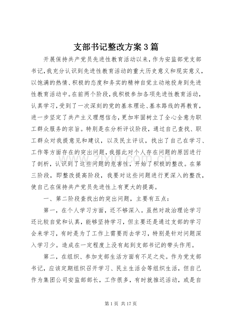 支部书记整改实施方案3篇.docx_第1页