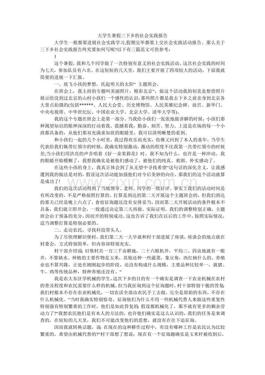 大学生暑假三下乡的社会实践报告.doc_第1页