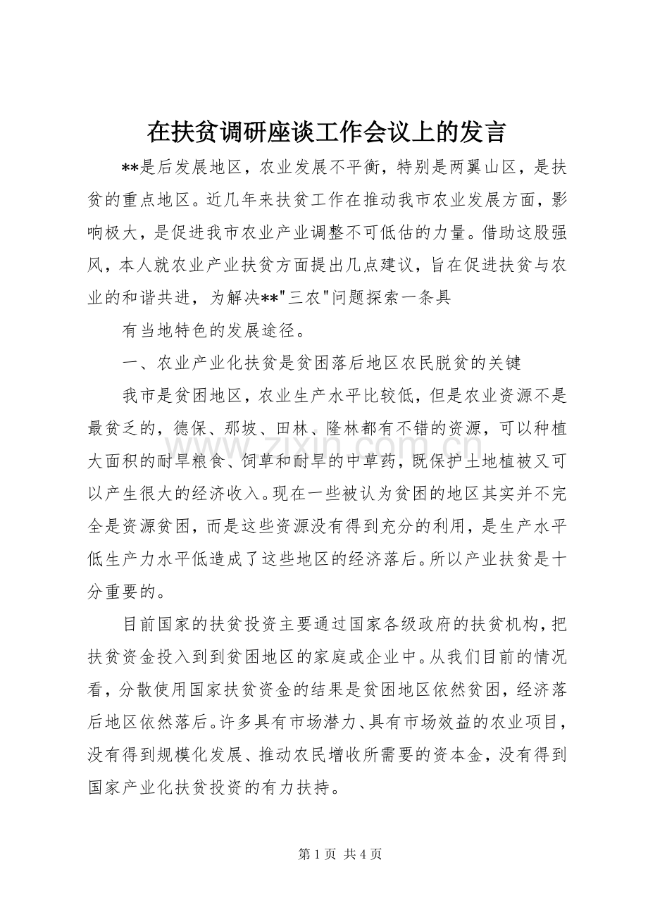 在扶贫调研座谈工作会议上的发言稿 (2).docx_第1页