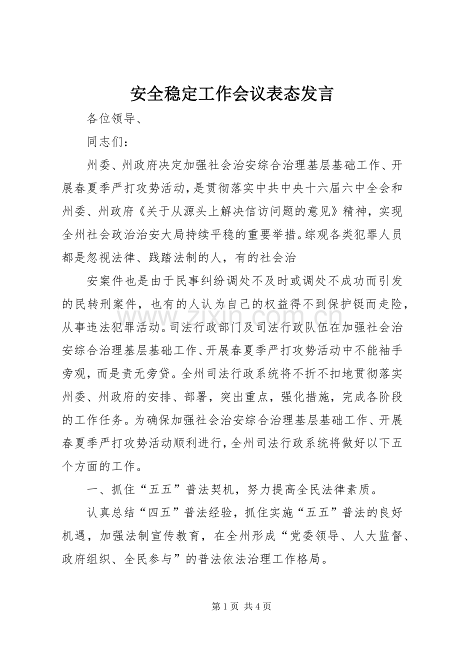 安全稳定工作会议表态发言稿.docx_第1页