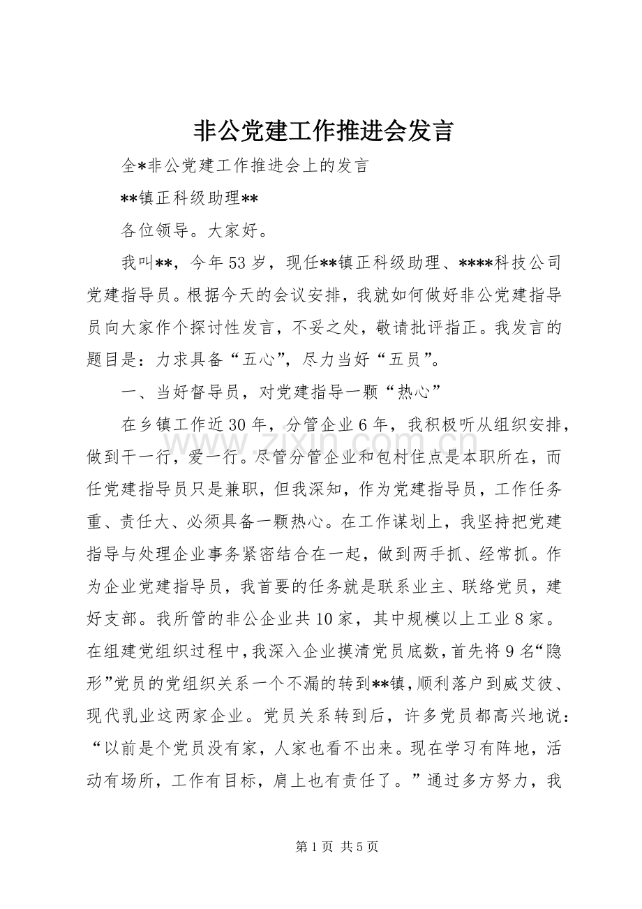 非公党建工作推进会发言稿.docx_第1页