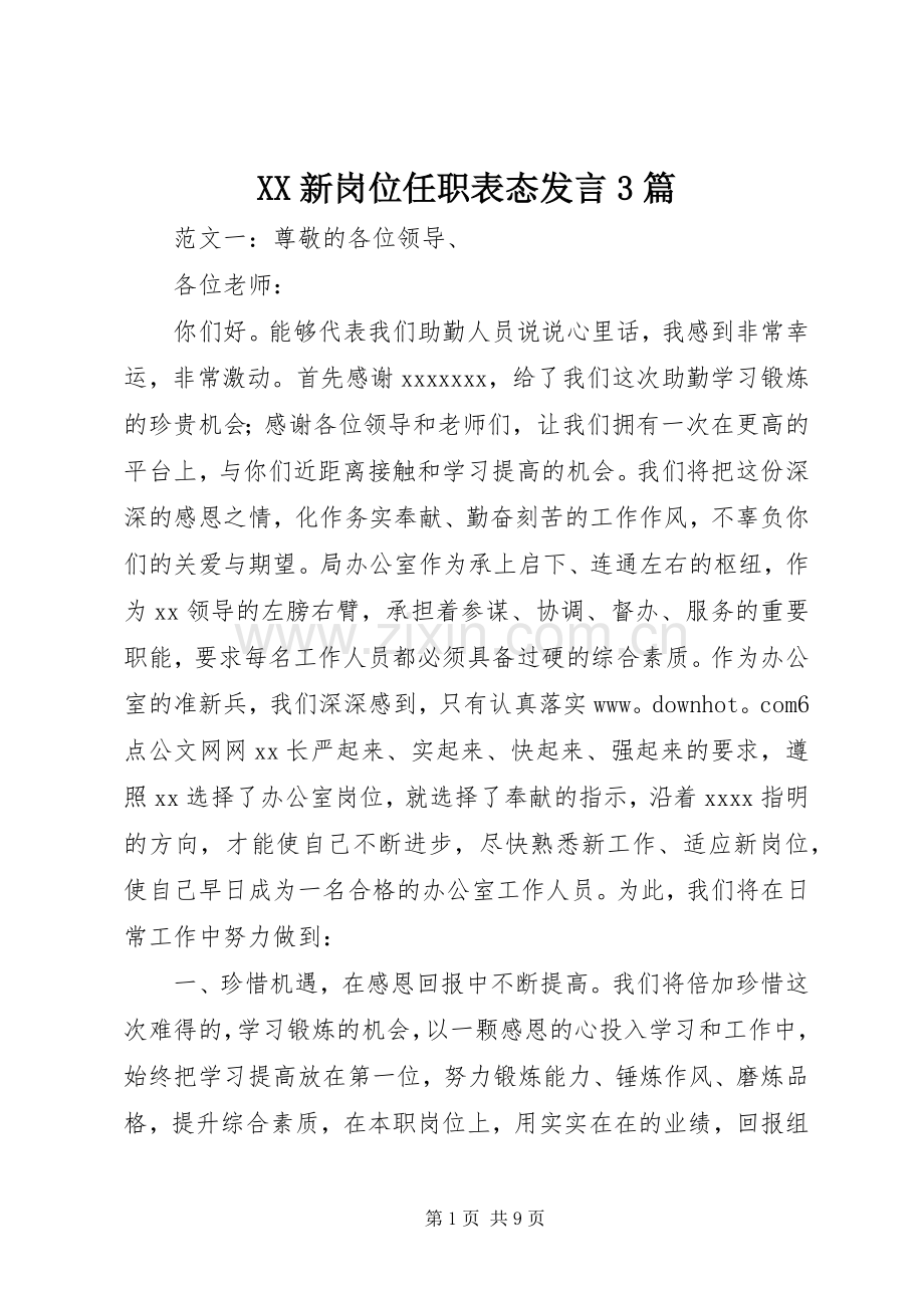 XX新岗位任职表态发言稿3篇.docx_第1页