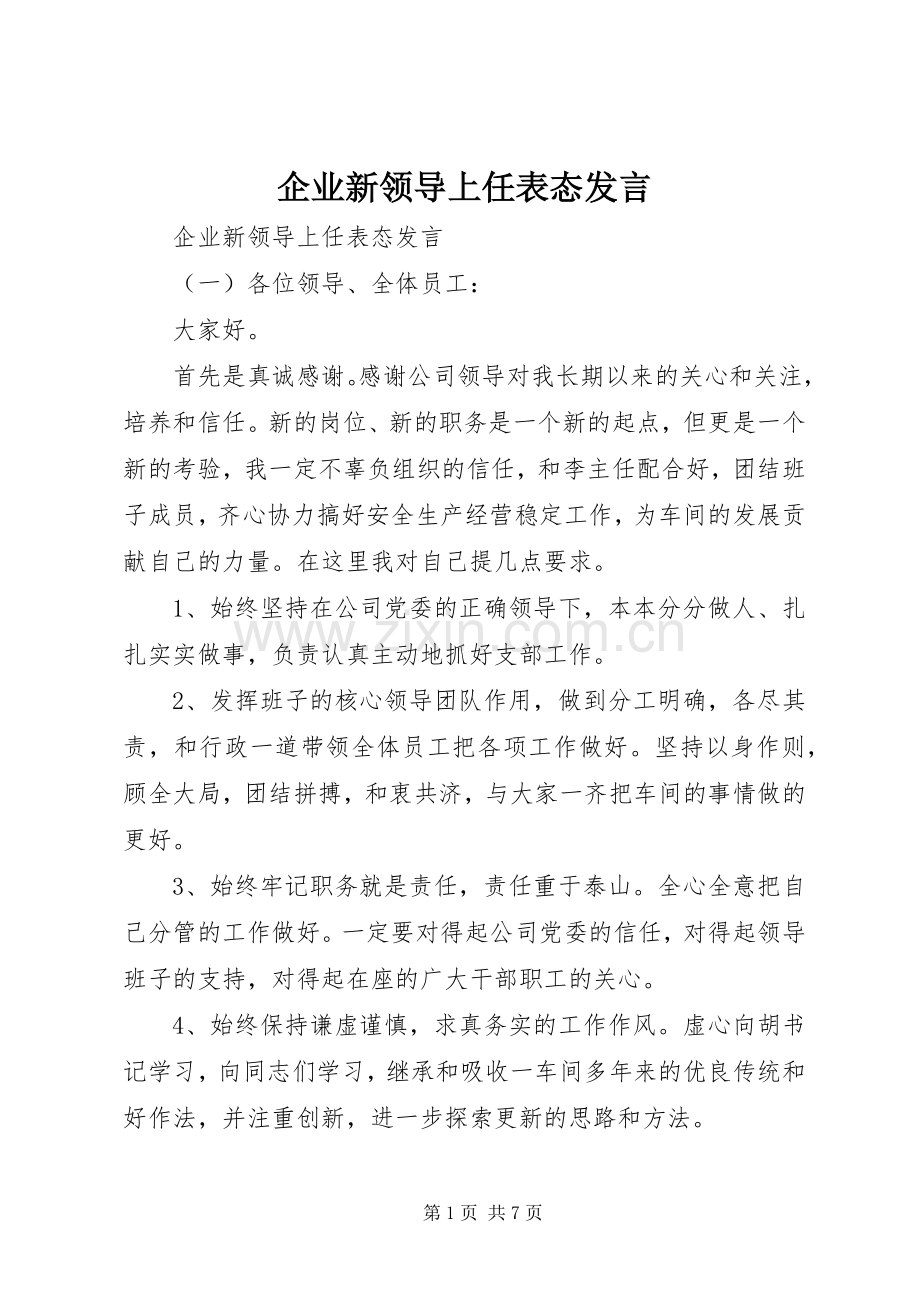 企业新领导上任表态发言.docx_第1页