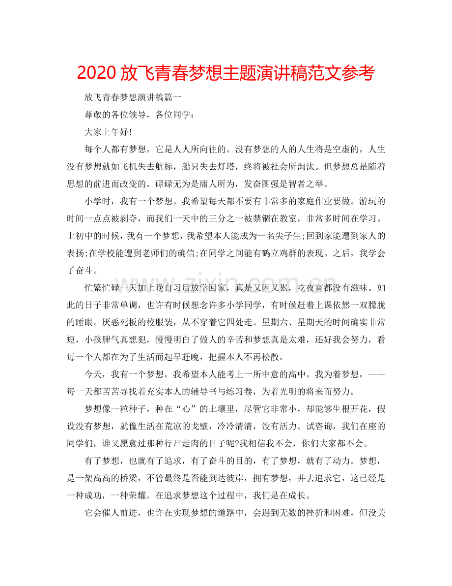 2024放飞青春梦想主题演讲稿范文参考.doc_第1页