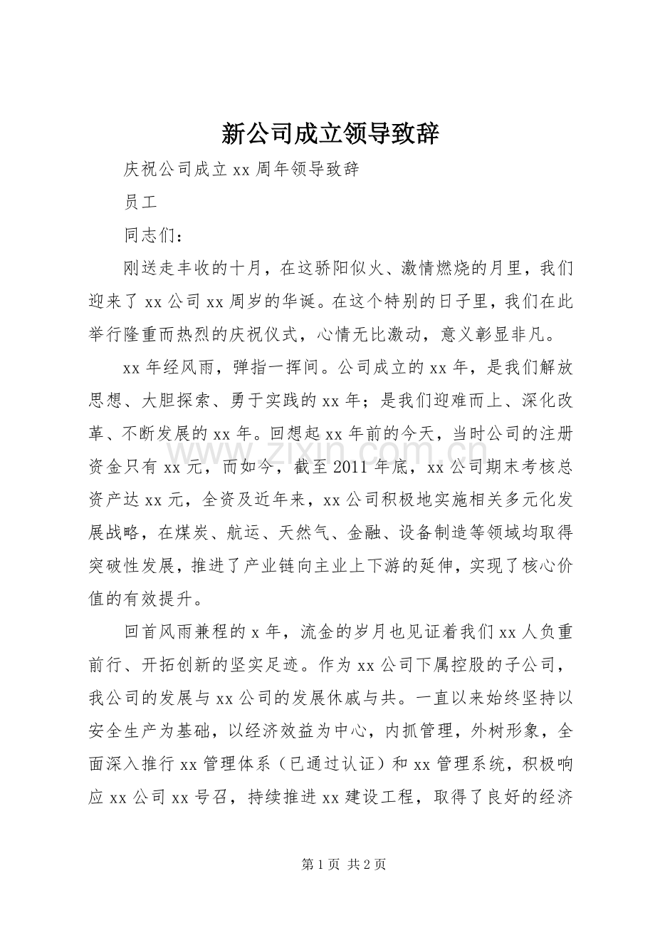 新公司成立领导演讲致辞范文.docx_第1页