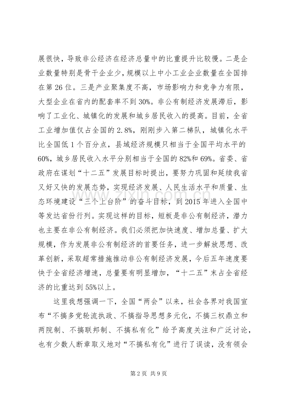 非公有制经济发展会省长发言稿范文.docx_第2页