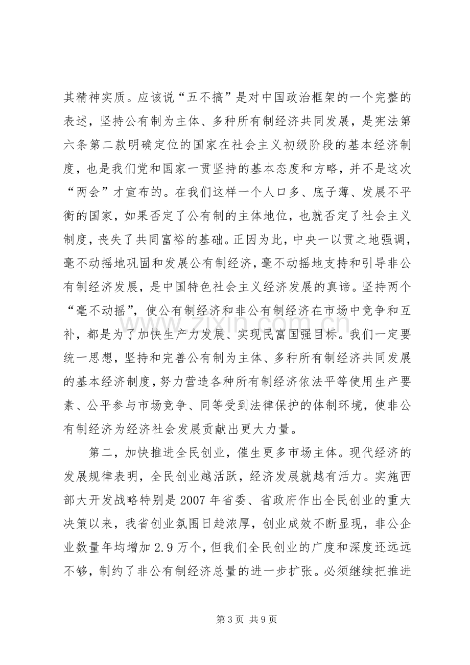 非公有制经济发展会省长发言稿范文.docx_第3页