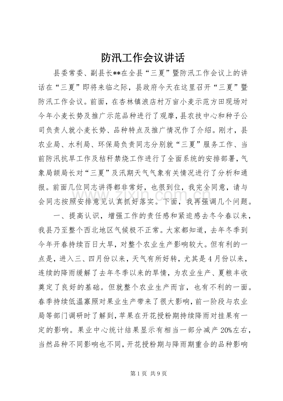 防汛工作会议讲话.docx_第1页