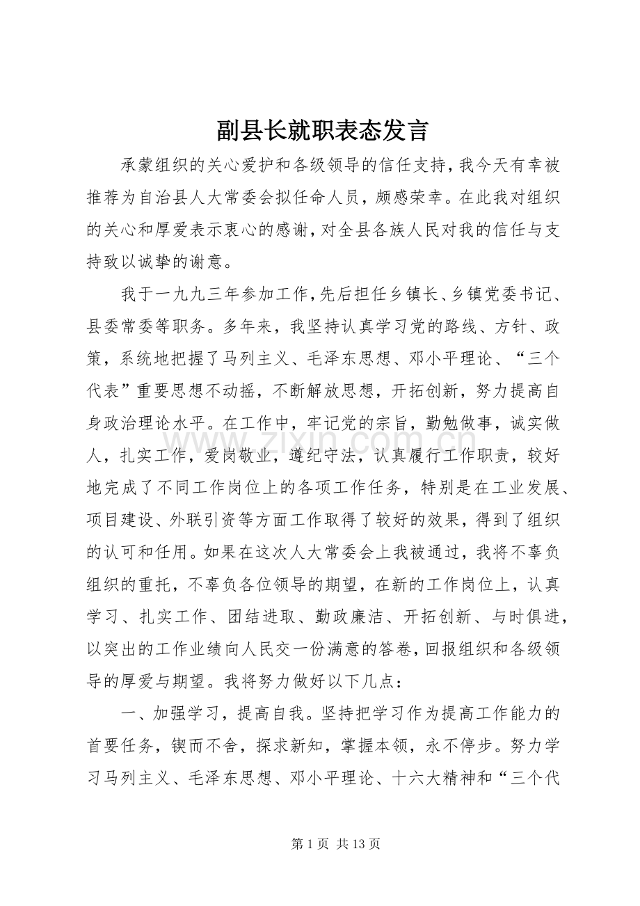 副县长就职表态发言稿.docx_第1页