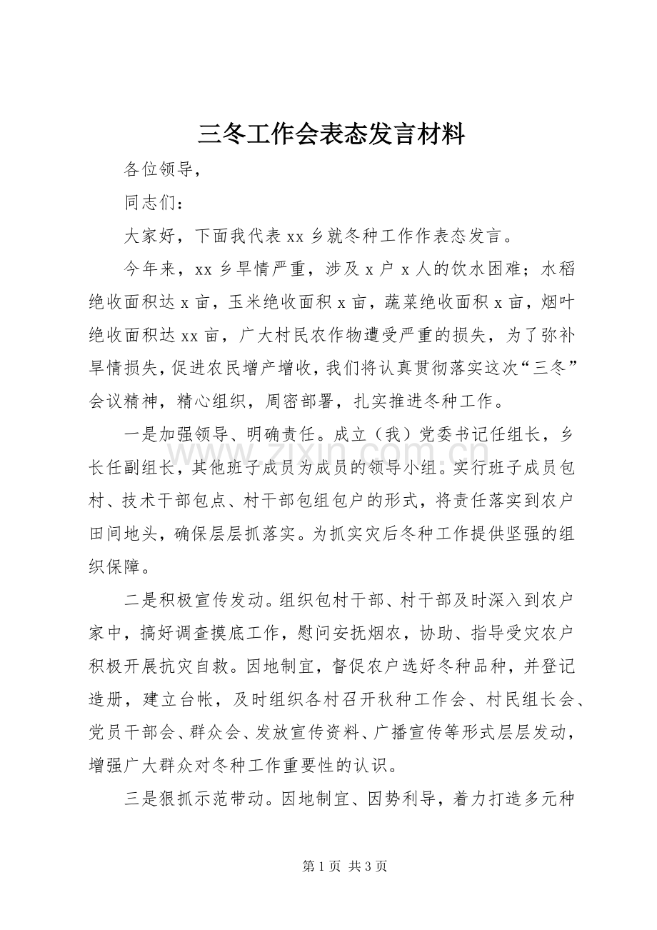 三冬工作会表态发言材料提纲.docx_第1页