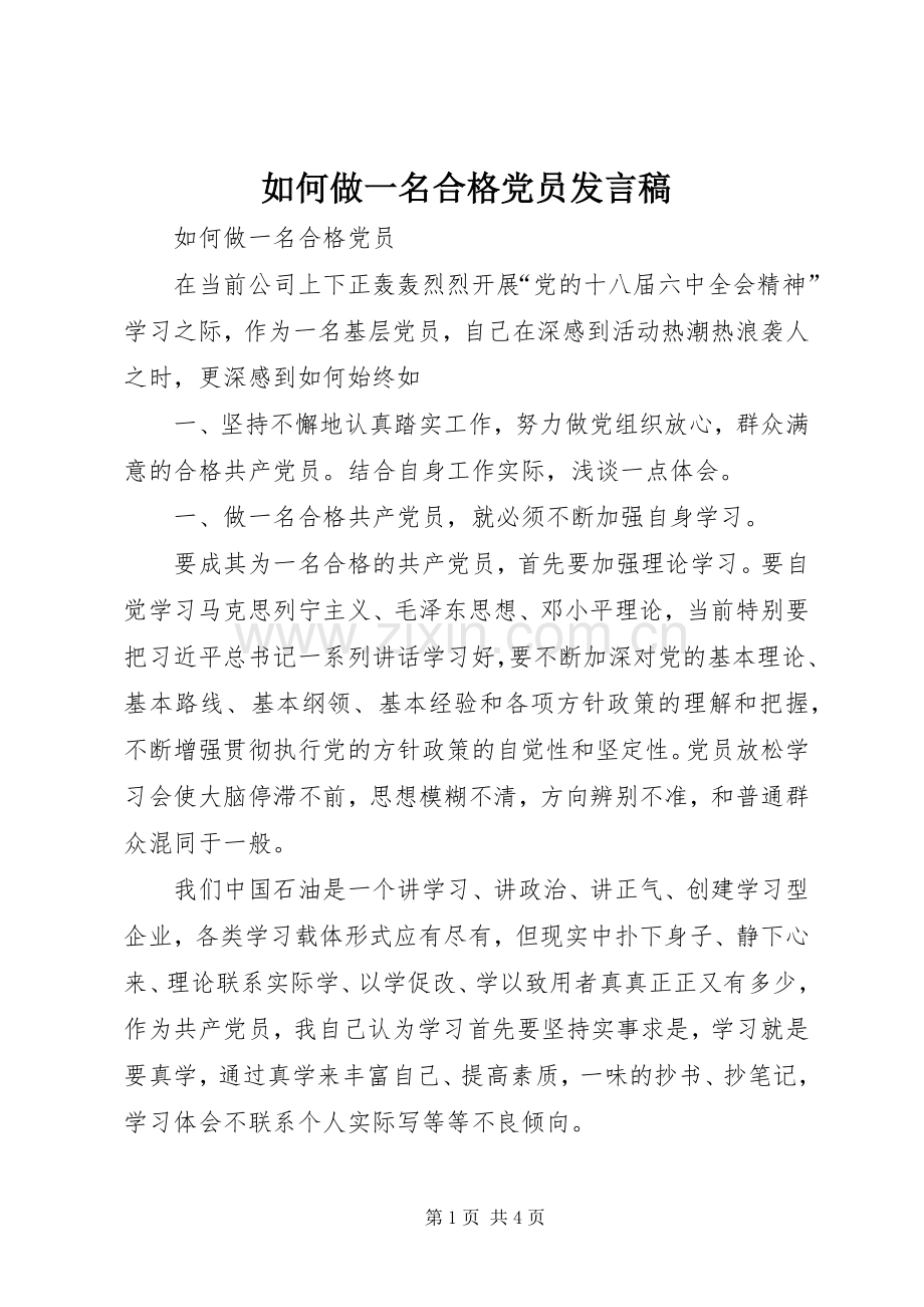 如何做一名合格党员发言稿范文.docx_第1页