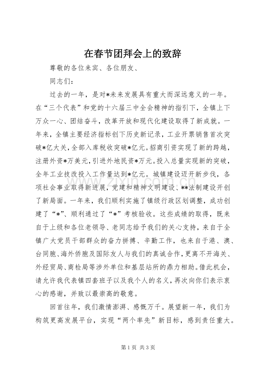 在春节团拜会上的演讲致辞稿.docx_第1页