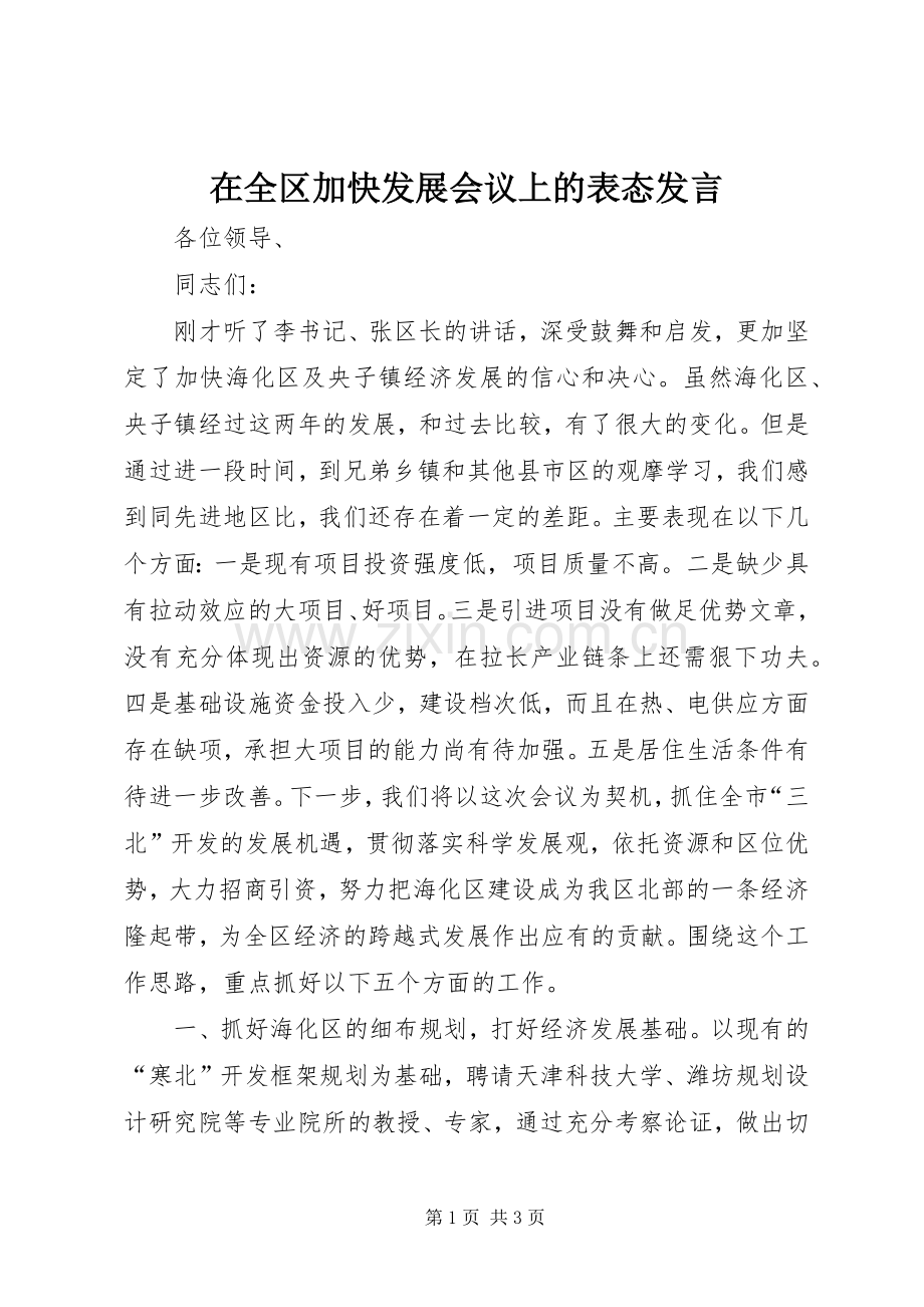 在全区加快发展会议上的表态发言稿 (2).docx_第1页