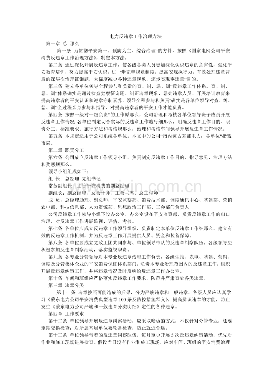 电力有限公司反违章工作管理办法.doc_第1页