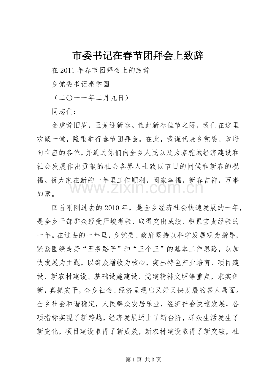 市委书记在春节团拜会上演讲致辞范文.docx_第1页